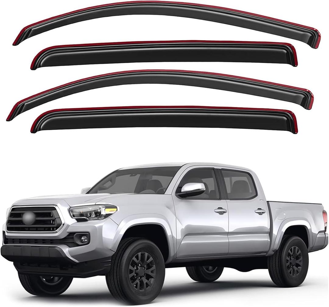 in-Channel Window Visors for Toyota Tacoma Double Cab 2016 2017 2018 2019 2020 2021 2022 2023Rain Guards Sun Shields Window Deflector Wind Vent Visors4PCS