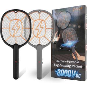 2-Pack Electric Fly Swatter, Black & Gray, AA Battery Operated Bug Zapper Racket for Indoor/Outdoor Use, Mosquito & Fly Killer, Handheld Insect Catcher