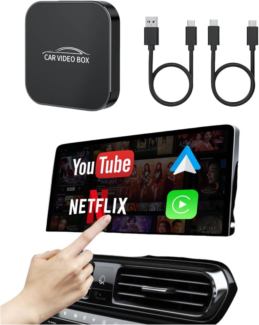 5in1 Wireless CarPlay Adapter Support Netflix/YouTube/TF, Wireless Android Auto & Carplay Adapter with USBA/USBC Cables, Convert Wired to Wireles Dongle
