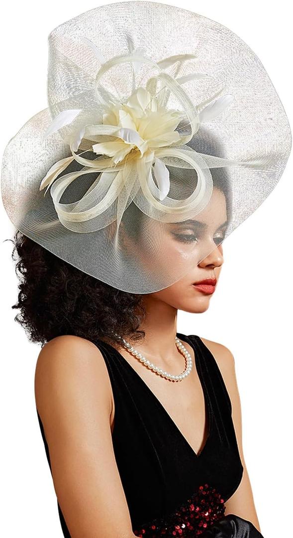 Tea Party Hat Fascinators Hats for Women Girls Elegant Kentucky Derby Hat Flower Feather Headband Outfits for Wedding Church