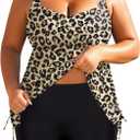 Aqua Eve Women Plus Size Tankini Swimsuit Two Piece Flowy Swimdress Bathing Suits with Shorts, Size 16 Plus (Leopard)
