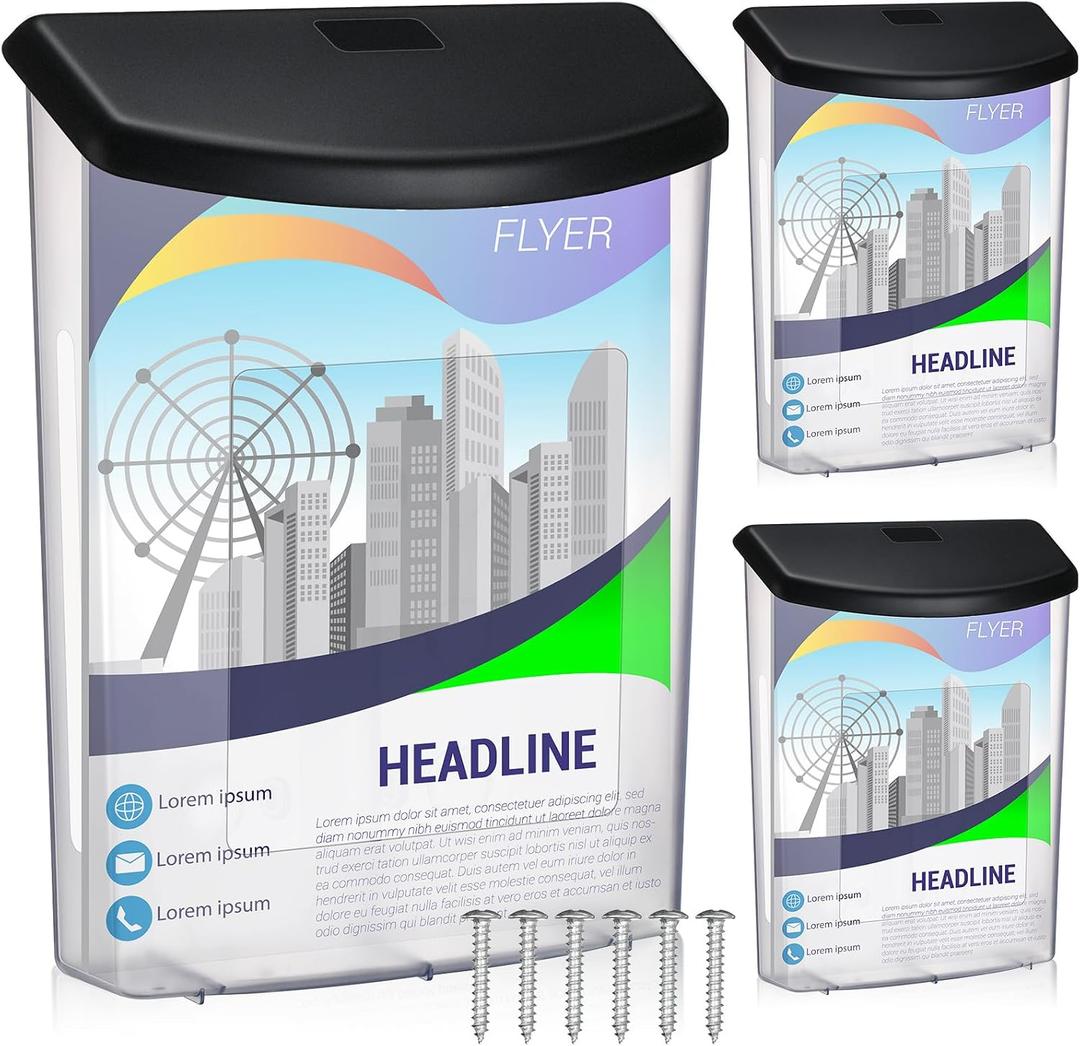 Menkxi (3boxes)- 3 Pcs Outdoor Estate Brochure Box Plastic Brochure Waterproof Wall Mount Flyer Holder Mail Box Business Card Holder for Office Store Estate Supplies (Black)