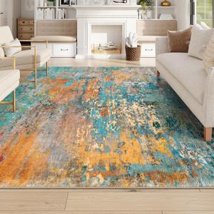 Lahome Modern Abstract Living Room Rug, Washable 8x10 Area Rugs for Bedroom Stain Resistant Non Slip, Large Colorful Soft Indoor Carpet for Dining Room Table Home Office Decor (Rosy)