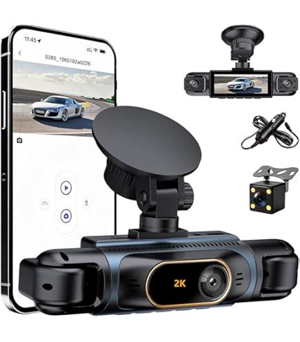 2K Dash Cam 360° View 4 Channel Front and Rear Dash Camera for Cars, 3x1080P, Left Right Dash Camera for Cars, 8 IR Lamps Night Vision, WiFi & APP Control, G-Sensor, 24H Parking Mode