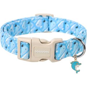 DOGWONG Summer Dog Collar, Cute Blue Whale Dog Collars, Adjustable Summer Shark Pet Collars Boy Male Coastal Beach Necklace for Small Medium Large Dogs