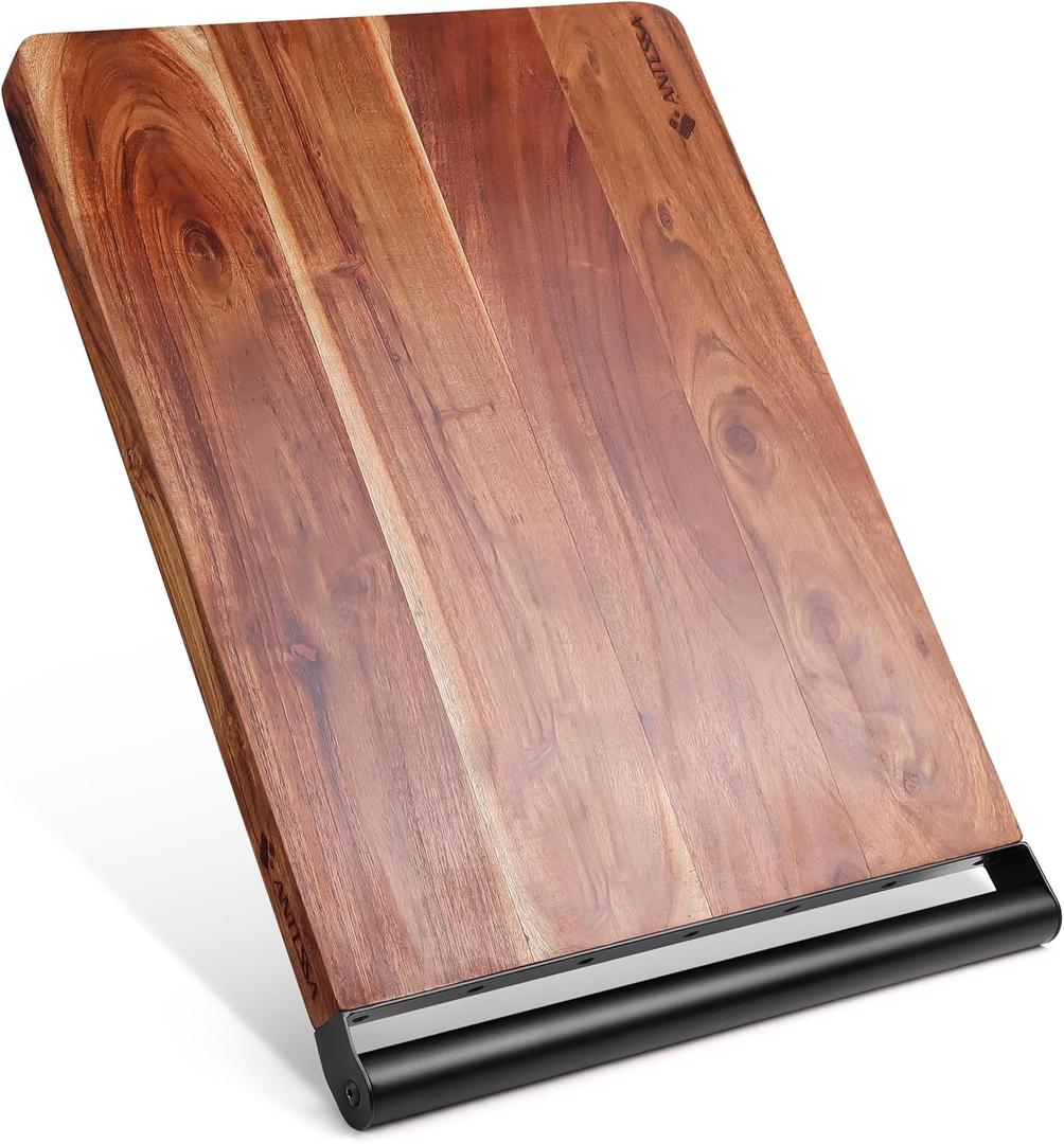 Extra Large Edge Grain Acacia Cutting Board with Metal Handle Premium Butcher Block for Kitchen Prep, Charcuterie and Serving thick Heavy-Duty Chopping Board (Large No Groove)