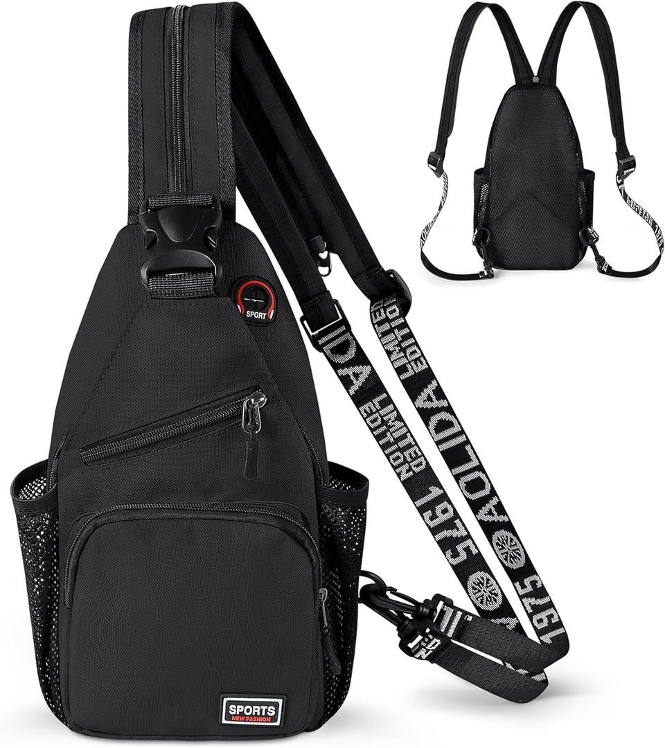 Geestock Convertible Sling Bag for Women Men, Lightweight Crossbody Backpack Daypack Chest Bag Fit 7.9" Tablet for Travel, Sport, Hiking & Commute, Black, 7.09in3.15in12.60in (Small)