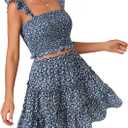 LYANER Women's 2 Piece Outfits Summer Flora Print Smocked Cami Crop Top and Mini Skirt Set for Vacation