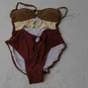 Eomenie One Piece Swimsuit for Women Ring Linked Monokini Sexy Bathing Suit Cutout Swim Suit (Medium, Dark Brown Color Block)