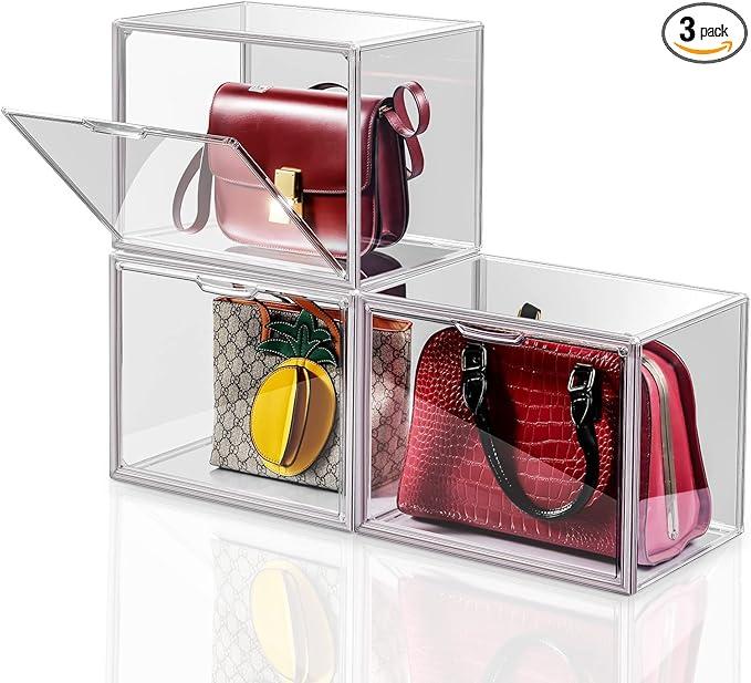starogegc 3Pack Clear Plastic Handbag Storage Organizer for Closet, Acrylic Display Case for Handbag and Purse, Purse Organizer for Closet with Magnetic Door for Book, Toys, Hat