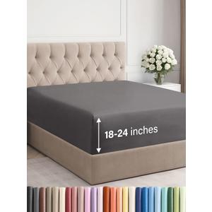 Extra Deep King Fitted Sheet - Hotel Luxury Single Fitted Sheet Only - Easily Fits 18 inch to 24 inch Mattress - Ultra Soft, Wrinkle & Fade Free w/Extra Deep Pockets - Breathable & Comfy - Dark Grey