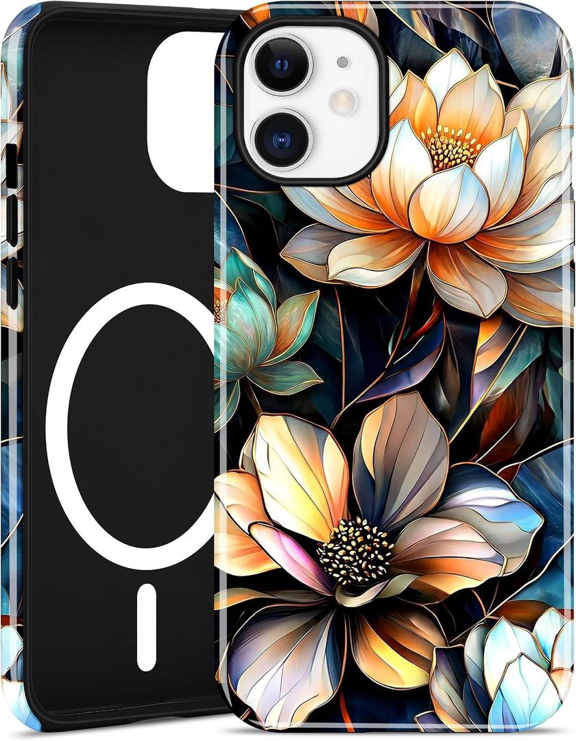 Magnetic Flower Phone Case for iPhone 11, White Lotus