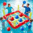 Pool Toys Games Set, 2-in-1 Giant Inflatable Pool Tic Tac Toe Game & Ring Toss with 12 Ring & 8 Balls, Fun Summer Swimming Pool Party Beach Float Games for 3-12 Yrs Kids Adult Family 2-10 Players
