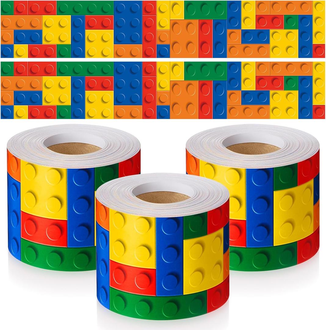 Glenmal 3 rolls 65.6 Feet Building Block Bulletin Board Borders Classroom Borders Colorful Bulletin Board Trim for School Classroom Nursery Room Chalkboard Whiteboard Decoration Office and Home