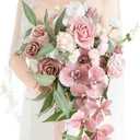 Ling's Moment Dusty Rose Bridal Bouquet Cascading, Pink Wedding Bouquets for Bride, 15 Inch Bride Bouquet Orchids Artificial Wedding Flower Bouquet