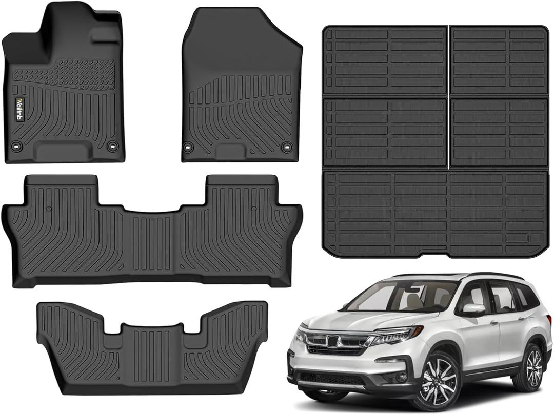 Wailtnb- Floor Mats & Cargo Mats Set Fit Honda Pilot 2016-2022 7-Passenger (ONLY 7 Passenger) (Not Fit Elite Models) All Weather Floor Liners for 2016-2022 Pilot Cargo Liner for Honda Pilot (Full Set-Pilot 7 16-22 (Not Fit Elite Models))