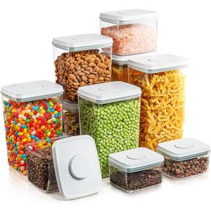 Airtight Pop Food Containers with Lids, 10 PCS Kitchen and Pantry Organization Canisters for Cereal, Dry Food, Sugar, Snack, Flour, Spaghetti