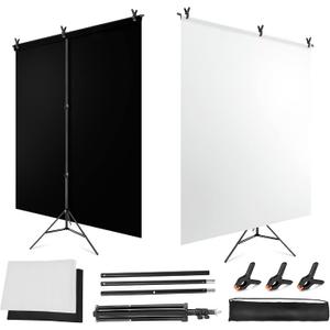 White Black Screen Backdrop with Stand Kit, 6.5x6.5ft T-Shape Background Support Stand with 6.5x6.5ft Black and White Chromakey Screen Backdrop for Streaming, Zoom, Photography