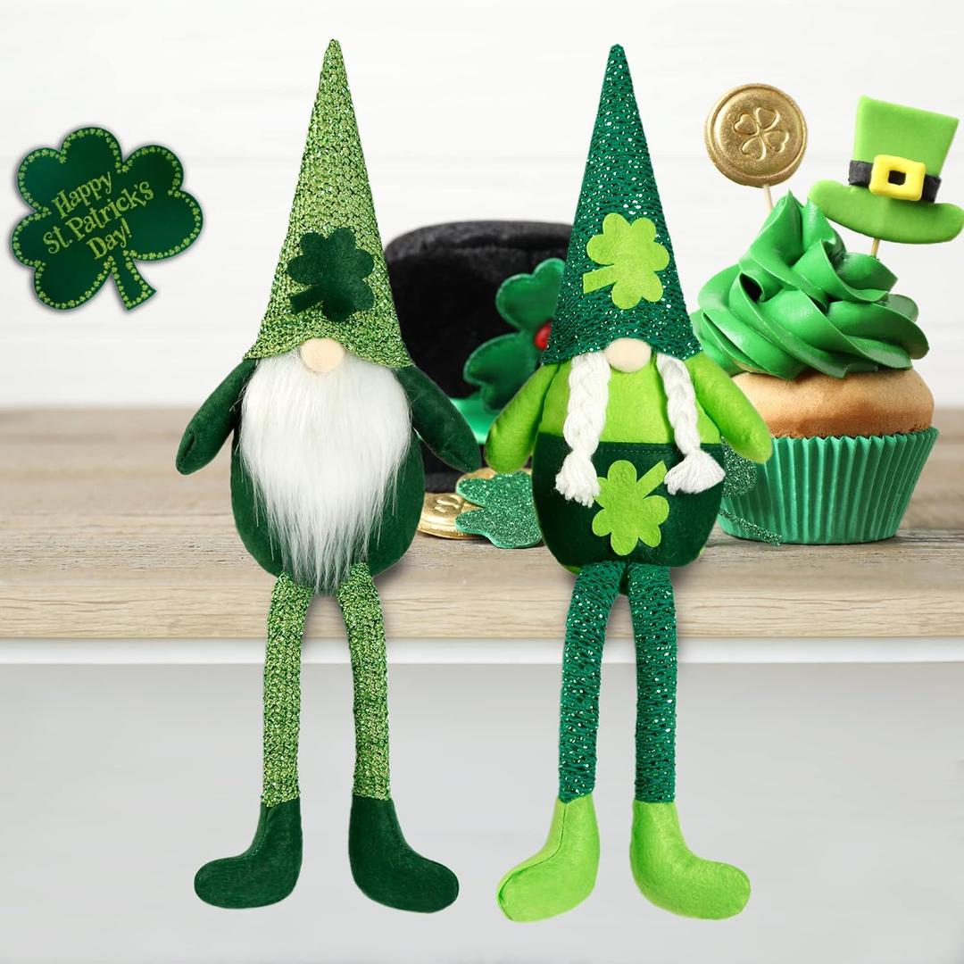 Sggvecsy 2 Pack St.Patrick's Day Gnome Plush 16 Large Doll Green Irish Leprechaun with Legs Decorations Scandinavian Swedish Tomte Nisse Shamrock Gnome for Dwarf Gift Ornament Home Decorations