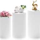 Zonon 3 Pcs White Cylinder Pedestal Stands for Party, Metal Display Stands Pillars for Wedding Bridal Ceremony Baby Shower Birthday Party Decorations, 19.6*12.6''(L), 19.7*11''(M), 17.7*9.5''(S)
