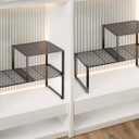 Extendable Metal Wire Shelf Organizer - Adjustable 15-24.4 In Length, Stackable Storage Rack for Kitchen/Pantry/Bathroom/Shoe Cabinet/Tool Closet (4, Black)