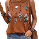 SHEWIN Womens Summer Tops Lightweight Loose Fit Round Neck Sleeveless Tank Top Soft Cute Spring Tops for Women Brown X-Large