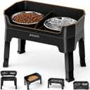 KPWACD 3-in-1 Elevated Dog Bowls Mess Proof Raised Slow Feeder Dog Bowls, 4 Height Adjustable Stand Licking Plate with 2 56oz Stainless Steel Doggy Food Dish for Small Medium Large Pets (Black)