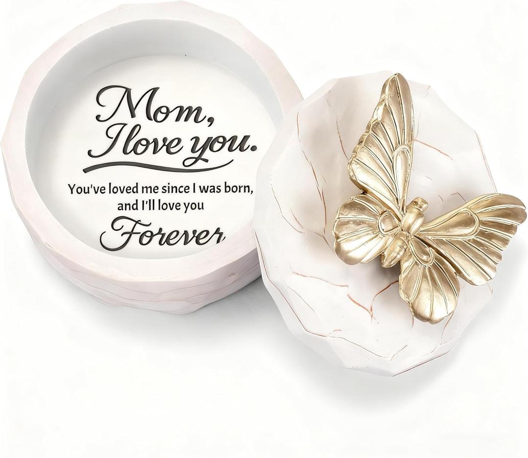 Mothers Day Birthday Gifts for Mom, Mom Small Butterfly Keepsake Box - Meaningful Butterfly Gifts for Mama, Mother of The Bride Gift - Hand-Painted Mother Resin Jewelry Trinket Box