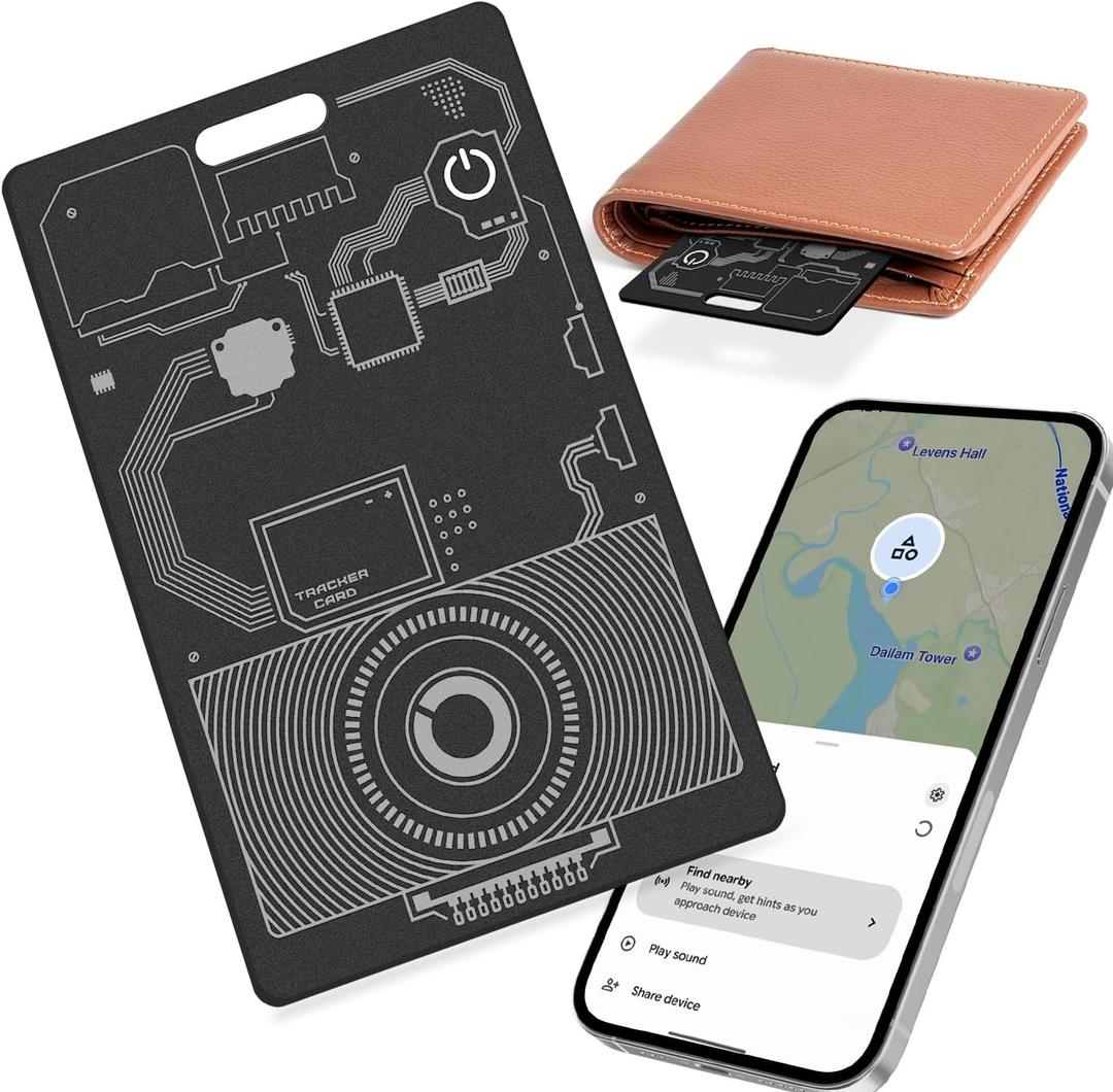 Wallet Tracker Card Android, IP68 Waterproof Rechargeable Smart Tracking Card for Wallet Compatible with Google Find Hub (Android Only) Bluetooth Item Locator for Luggage Tags, Passports, Purse