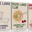 3Pcs Hand Drawn Kitchen Canvas Wall Art Vintage Funny Club Wall Decor Pictures Mid Century Modern Food Lover Posters Prints for Bar Dining Room Living Room Kitchen Home Decorations (24"L x 16"W)