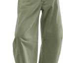 Allimy Womens High Waisted Barrel Horseshoe Baggy Jeans Trendy 2026 with Raw Hem Non Stretch (Green) 10