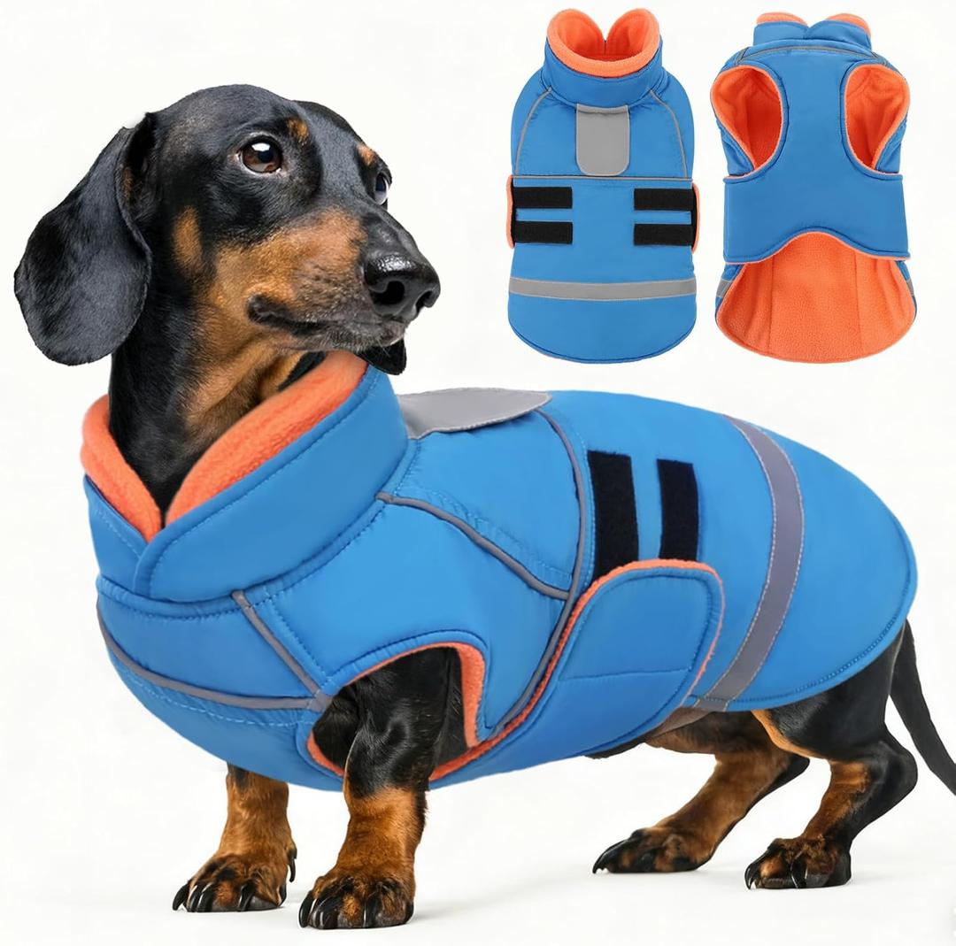 SUNFURA Small Dog Coat, Warm Dog Winter Coat, Adjustable Pet Jacket with Leash Hole, Waterproof Pet Snow Jacket Puppy Sweater Coats, Turquoise XS