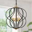 4 Lights Black and Gold Chandelier for Dining Room, 17" Farmhouse Foyer Chandeliers, Industrial Geometric Hanging Pendant Light Fixture for Entryway, Kitchen, Entryway, Foyer, Stairs