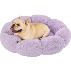 Lesure Calming Medium Dog Bed - Flower Donut Round Fluffy Puppy Bed in Plush Teddy Sherpa, Non-Slip Cute Flower Cat Beds for Indoor Cats, Medium Pet Bed Fits up to 45 lbs, Machine Washable, Purple 30"
