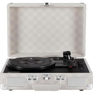 Crosley CR8005F-AC Cruiser Plus Vintage 3-Speed Bluetooth in/Out Suitcase Vinyl Record Player Turntable, Almond Checkerboard