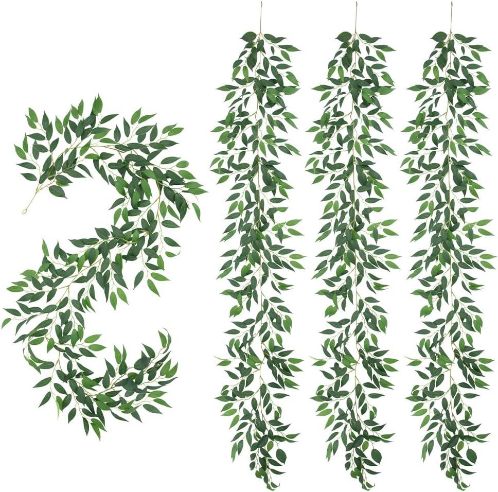 4 Strands Fake Willow Vines 70" Bendable Silk Garland Greenery Artificial Vines Decor for Bedroom Faux Hanging Vine Decor for Home Wall Party Room Wedding Jungle Theme Decoration