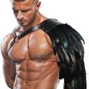 L'VOW Gothic Feather Shoulder Armor for Men Leather Harness Medieval Guards Halloween Cosplay Costume