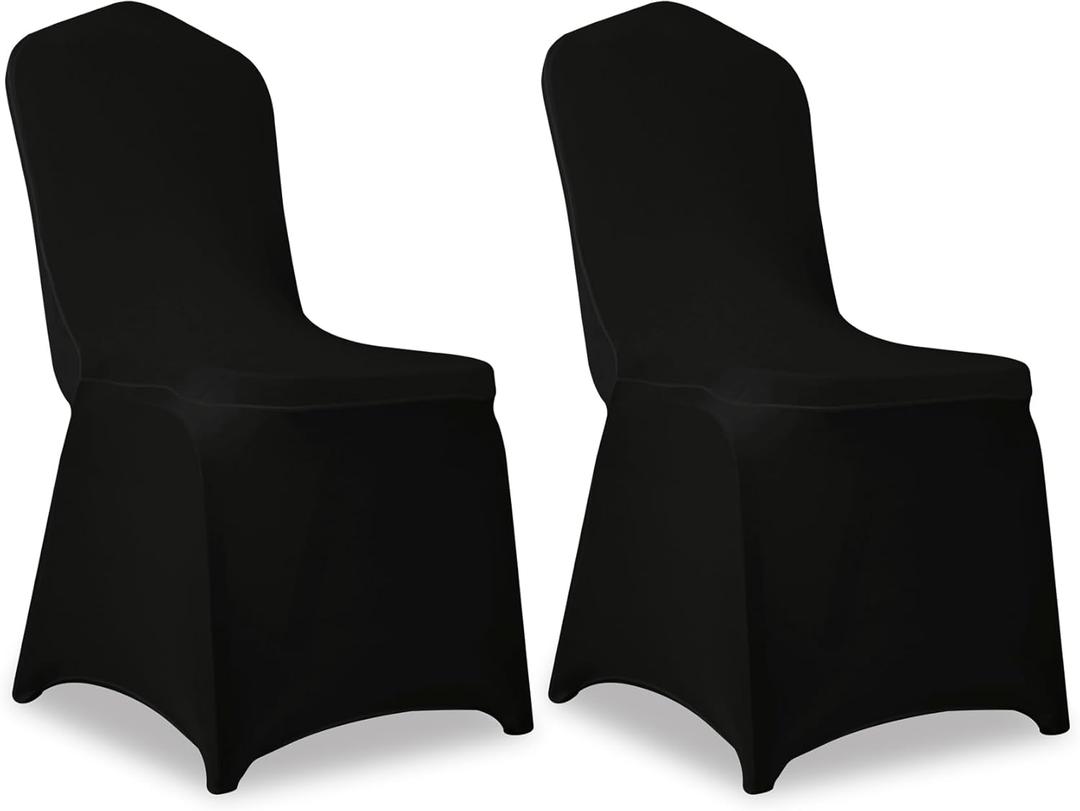 2 Pack Black Stretch Polyester Spandex Chair Covers Universal Washable Removable Chair Slipcovers Protector for Wedding Banquet Events Party Dining Decoration