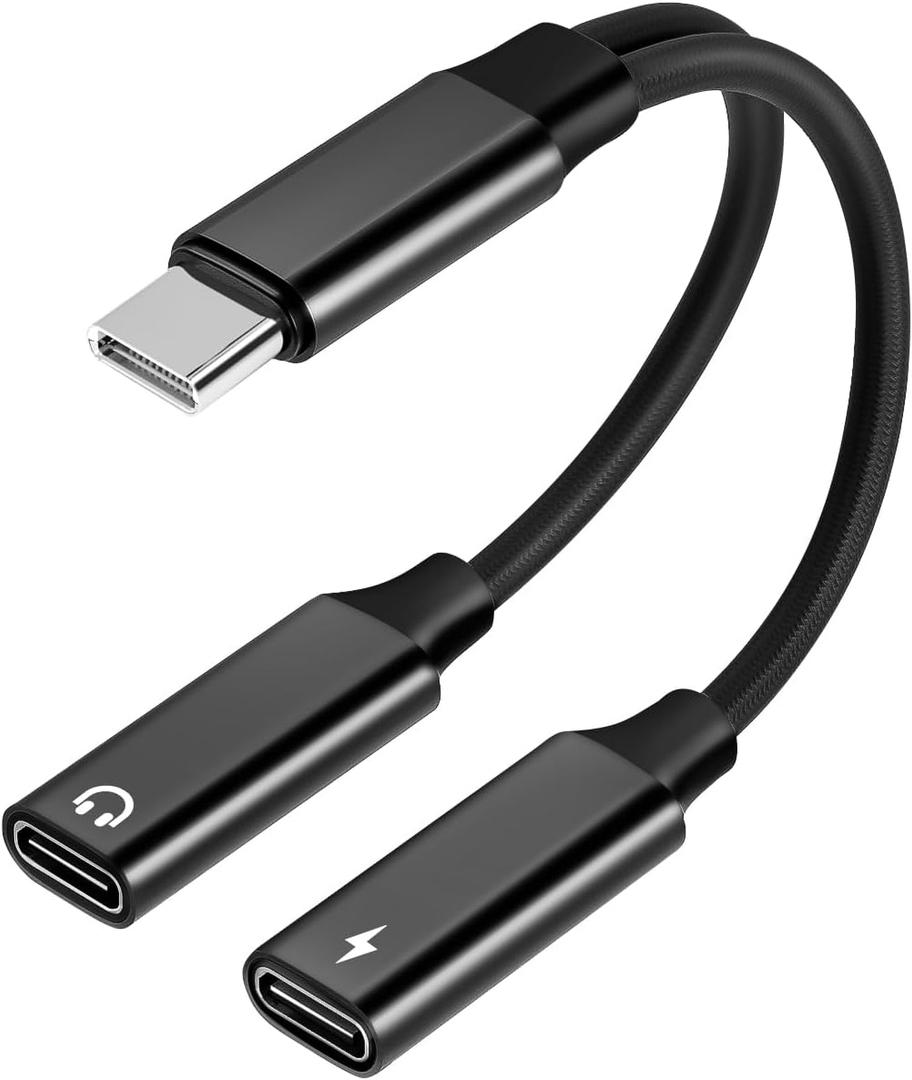 USB C Splitter 1 in 2 Out Dual USB C Type Headphone and Charger Audio Adapter, Hi-Fi Sound Quality Type C Headphone Adapter with PD 60W Fast Charging Dongle Cable for iPhone 16 Pro Max, iPad Pro