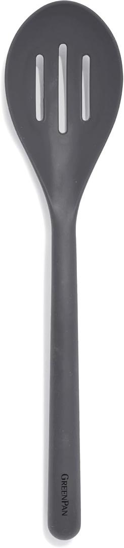 GreenPan Silicone Slotted Spoon, Cooking Kitchen Utensil, Mixing Stirring Serving, Flexible Rubber Nonstick Cookware, Rigid Steel Core Heat-Resistant, Anti-Slip Handle, BPA-Free, Dishwasher Safe, Gray