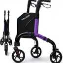 Lightweight 3 Wheel Rollator Walker for Seniors, Foldable Aluminum Mobility Aid with Storage Bag, Easy-Fold Walking Support for Elderly Balance & Rehabilitation (Purple)