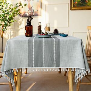 BESBESME Farmhouse Table Cloth Waterproof Boho Style,Kitchen Dining Room Briaded Tablecloths for Square Tables, Washable Wrinkle Resistant Table Cover(55''x55'',4 Seats, Grey)