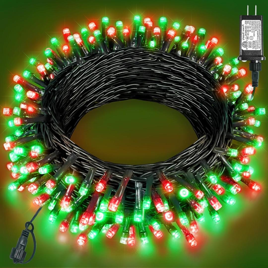 40FT 120 LED Christmas Lights Outdoor, Red and Green Christmas String Lights for Indoor Waterproof, 8 Modes & Timer, Connectable Christmas Tree Lights for Home Garden Party Decorations
