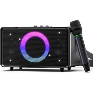 GFEEN Party Bluetooth Speaker: 100W Peak Loud! Deep Bass, 15H Playtime, Large Wireless Speakers, Powerful Sound, Light Show, Fast Charging for Outdoor, Backyard, House(Silver with 1Mic)