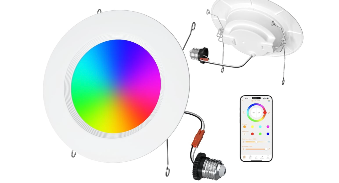 LED Recessed Lighting 5/6 inch, Smart Bluetooth Can Lights, 13W 1050LM, RGB Color Changing Selectable, Retrofit Led Recessed Light Fixtures Compatible with Alexa for Bedroom Living Room Kitchen, 2Pack