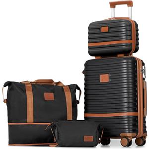Joyway Carry On Luggage 20 Inch Expandable Suitcase with Spinner Wheel, 1 Piece Hard Shell Luggage Set with TSA Lock(Black brown)