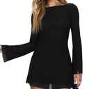 GOBLES Women's Sexy Long Flare Sleeve Boat Neck A-line Mini Cocktail Party Dress M