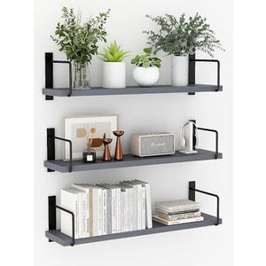 EALLRINEC Floating Shelves, 24 Inches Easy to Install Wall Mounted Shelves, Wall Shelves Set of 3, Rustic Wood Shelves for Wall Décor, Storage Shelves for Living Room (Grey)