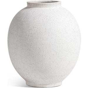 Large White Ceramic Vase - 9.8 Inch Rustic Farmhouse Vase for Home Decor, Minimalist Tall Vases for Living Room, Table, Bathroom, Holiday & Weddings (Sandstone White)