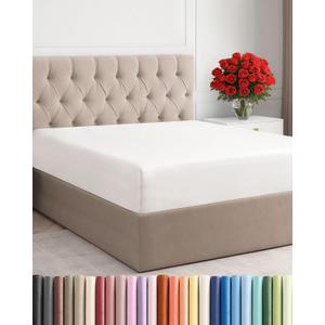 Queen Fitted Bed Sheet - Bottom Single Fitted Sheet Only - Ultra-Soft Hotel Luxury Bedding w/ 8-16 Inch Deep Pockets - Breathable & Wrinkle Free - Easy-Care, Fade & Shrink Resistant - Antique White